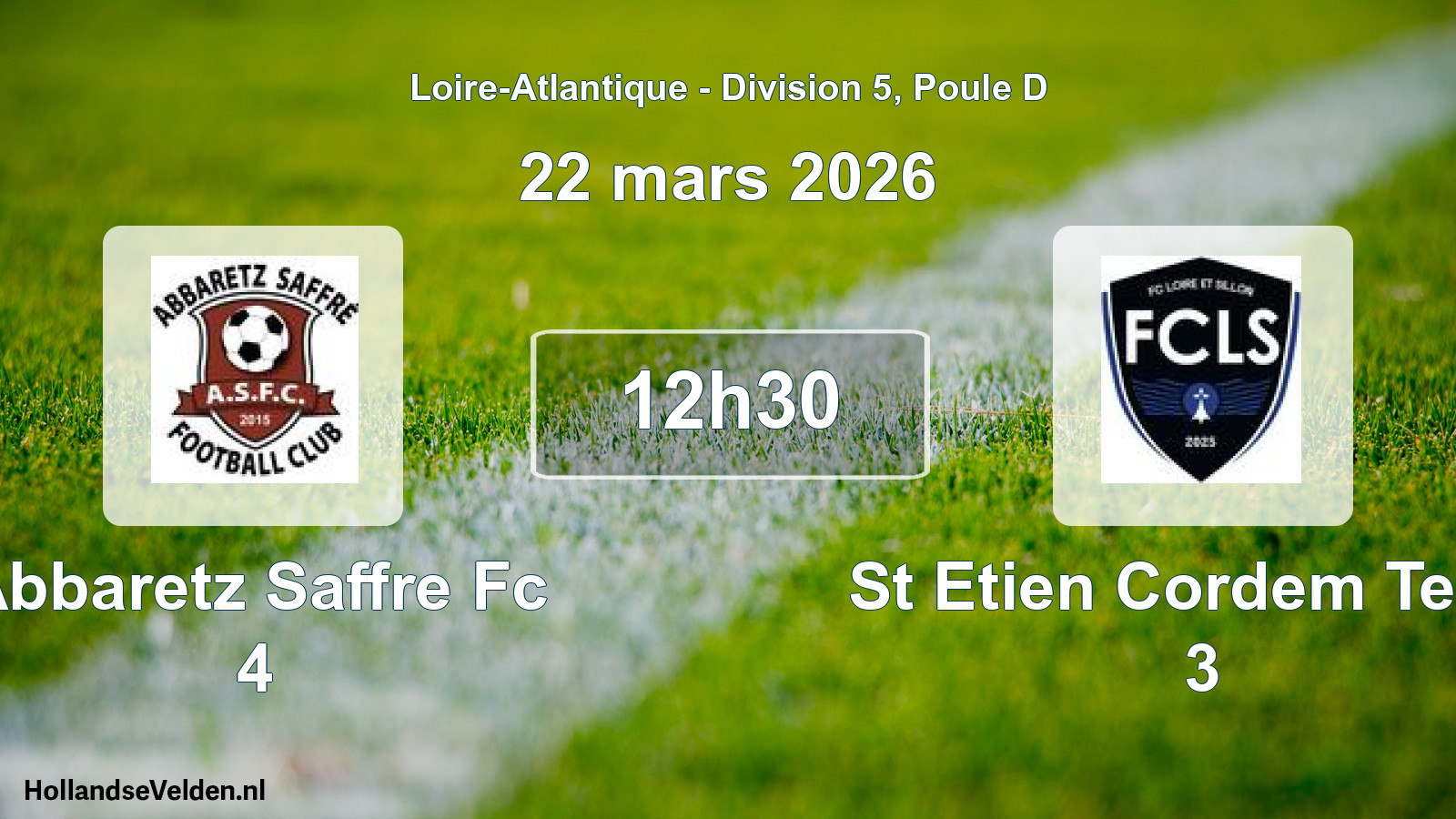 Geplande wedstrijd: Abbaretz Saffre Fc 4 - St Etien Cordem Temp 3 (22 mars 2026)