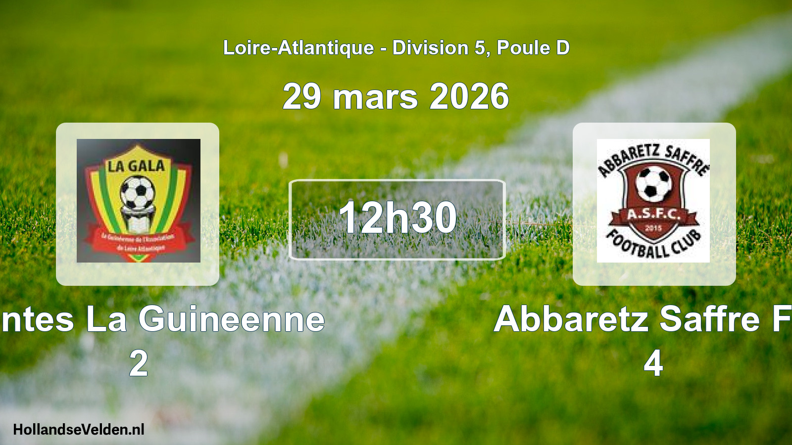 Geplande wedstrijd: Nantes La Guineenne 2 - Abbaretz Saffre Fc 4 (29 mars 2026)
