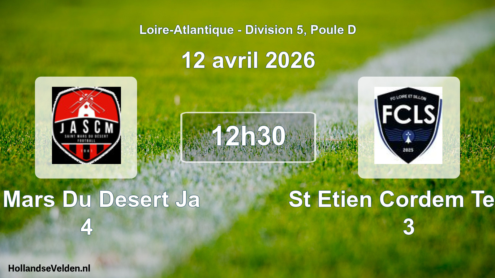 Geplande wedstrijd: St Mars Du Desert Ja 4 - St Etien Cordem Temp 3 (12 avril 2026)