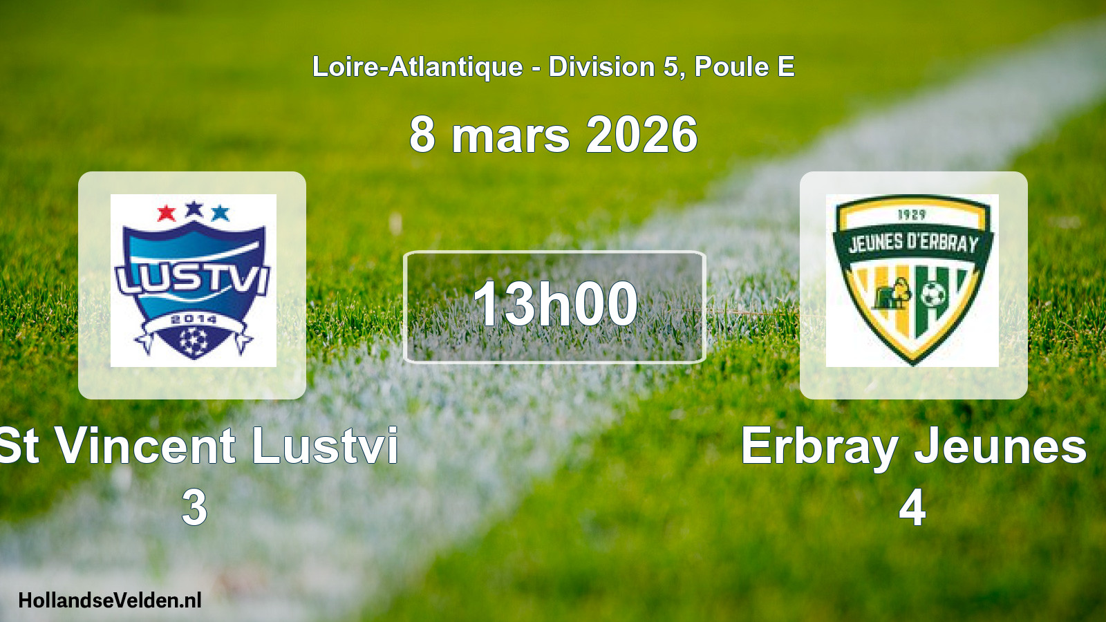 Geplande wedstrijd: St Vincent Lustvi 3 - Erbray Jeunes 4 (8 maart 2026)