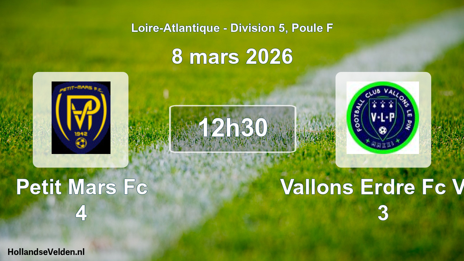 Geplande wedstrijd: Petit Mars Fc 4 - Vallons Erdre Fc Vlp 3 (8 mars 2026)