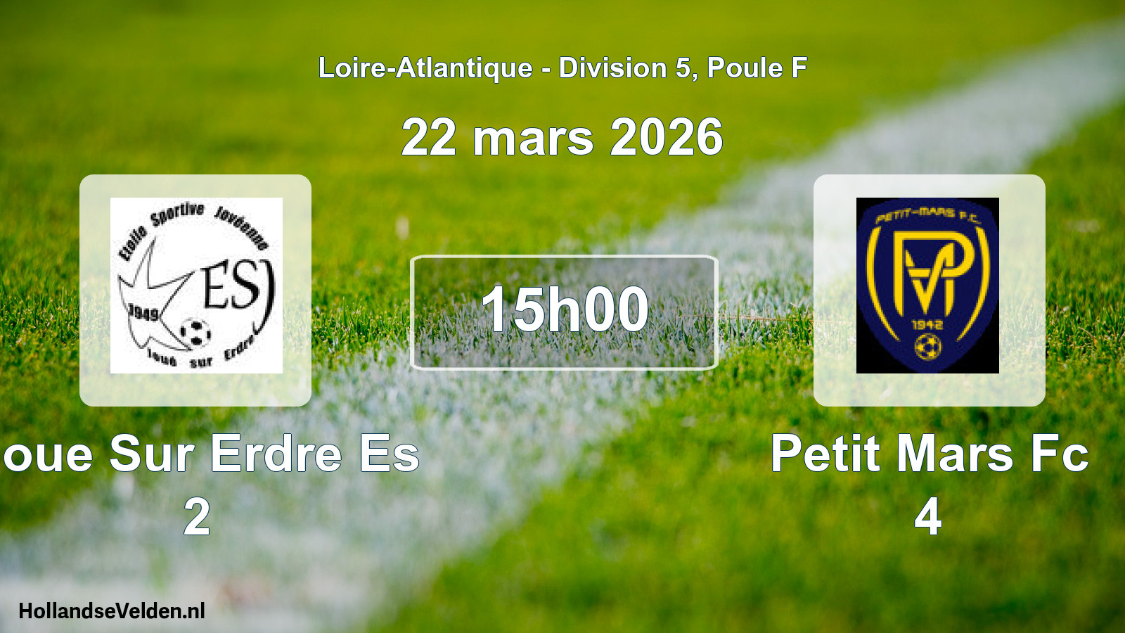 Geplande wedstrijd: Joue Sur Erdre Es 2 - Petit Mars Fc 4 (22 mars 2026)