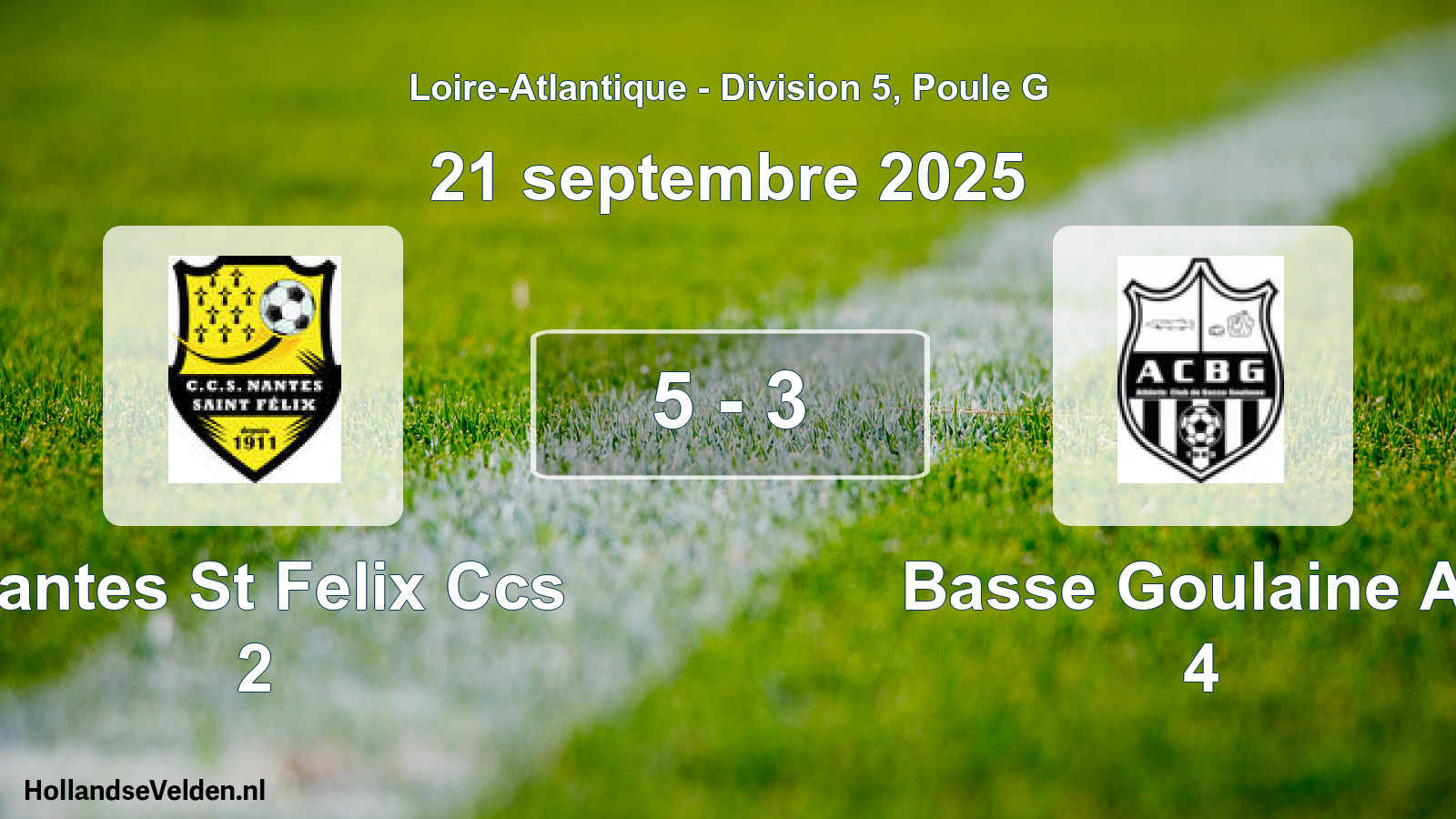 Gespeelde wedstrijd: Nantes St Felix Ccs 2 - Basse Goulaine Ac 4 5 - 3 (21 septembre 2025)