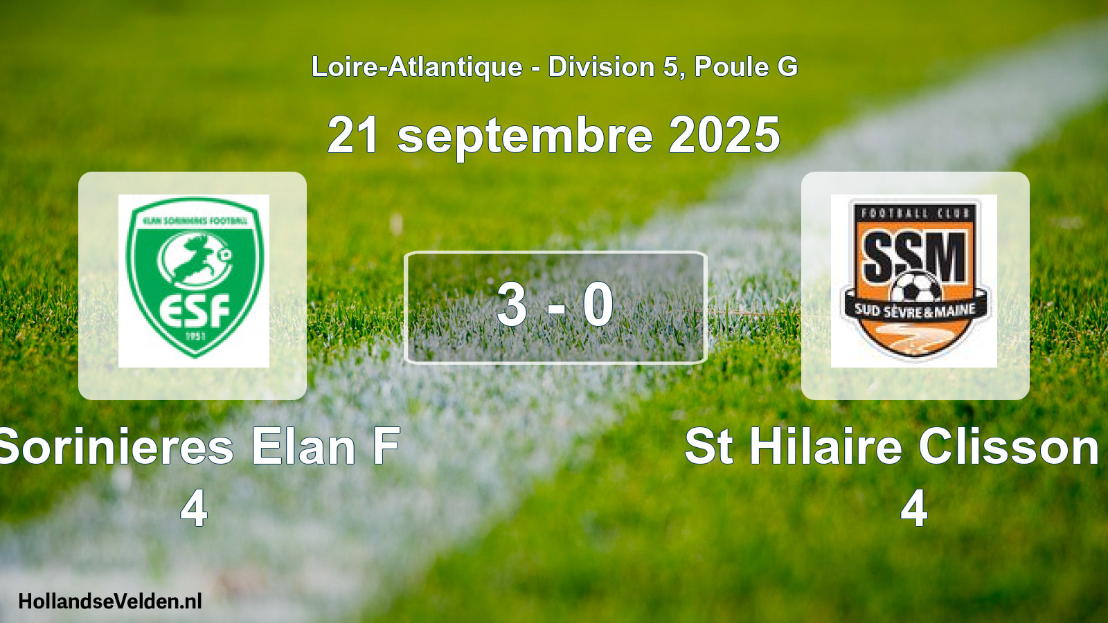 Gespeelde wedstrijd: Sorinieres Elan F 4 - St Hilaire Clisson F 4 3 - 0 (21 septembre 2025)