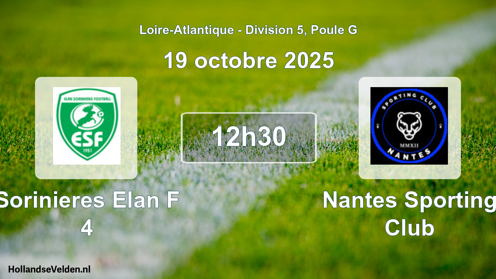 Geplande wedstrijd: Sorinieres Elan F 4 - Nantes Sporting Club (19 oktober 2025)