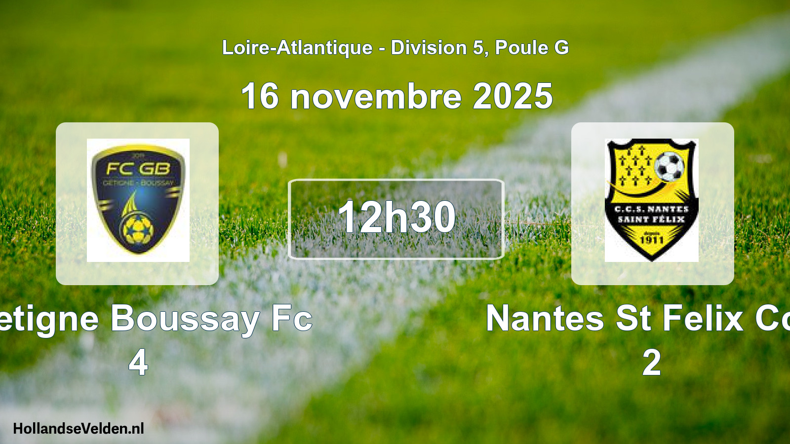 Geplande wedstrijd: Getigne Boussay Fc 4 - Nantes St Felix Ccs 2 (16 novembre 2025)