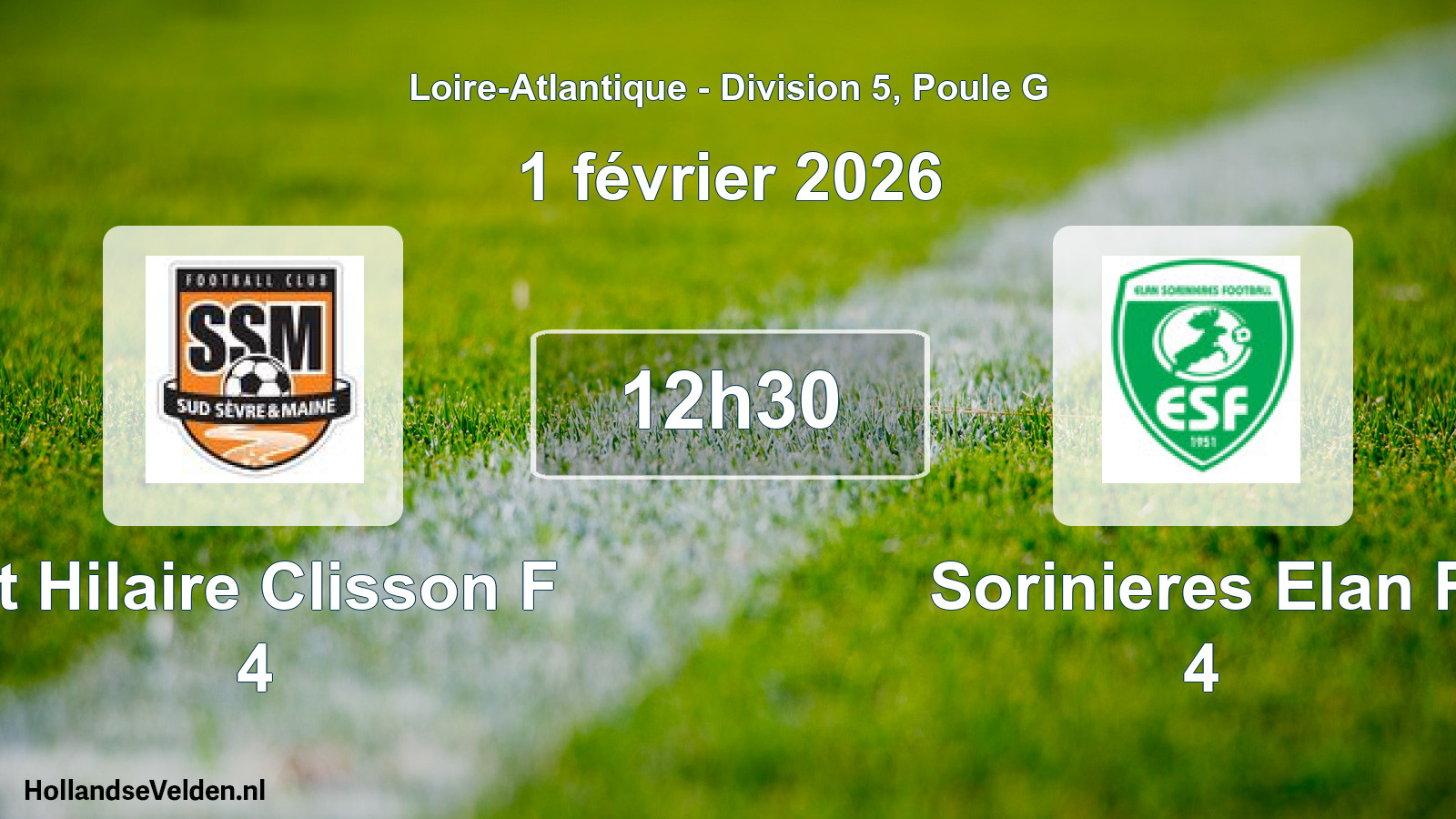 Geplande wedstrijd: St Hilaire Clisson F 4 - Sorinieres Elan F 4 (1 février 2026)