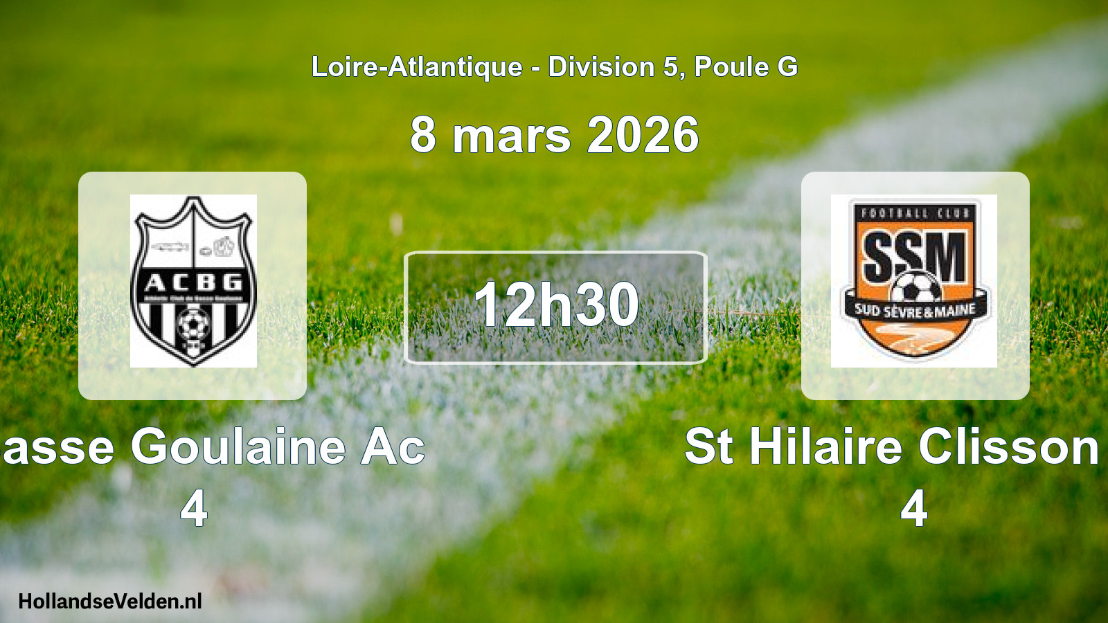 Geplande wedstrijd: Basse Goulaine Ac 4 - St Hilaire Clisson F 4 (8 mars 2026)