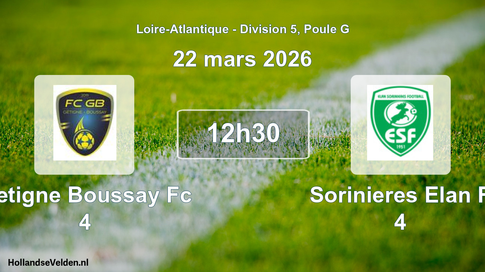 Geplande wedstrijd: Getigne Boussay Fc 4 - Sorinieres Elan F 4 (22 mars 2026)