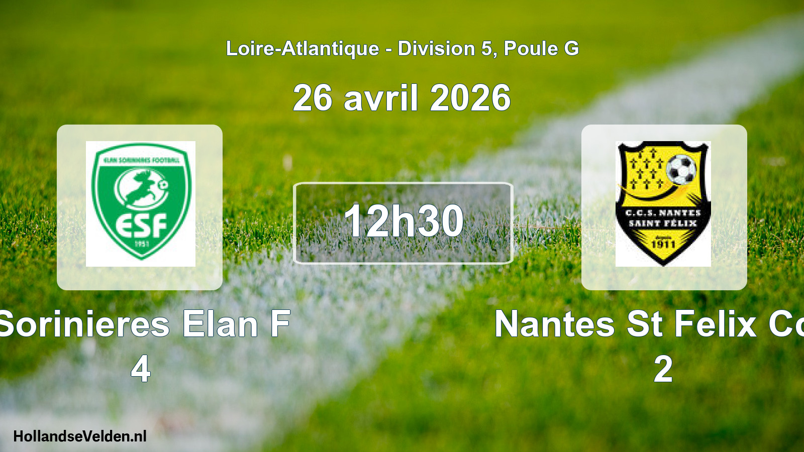 Geplande wedstrijd: Sorinieres Elan F 4 - Nantes St Felix Ccs 2 (26 avril 2026)