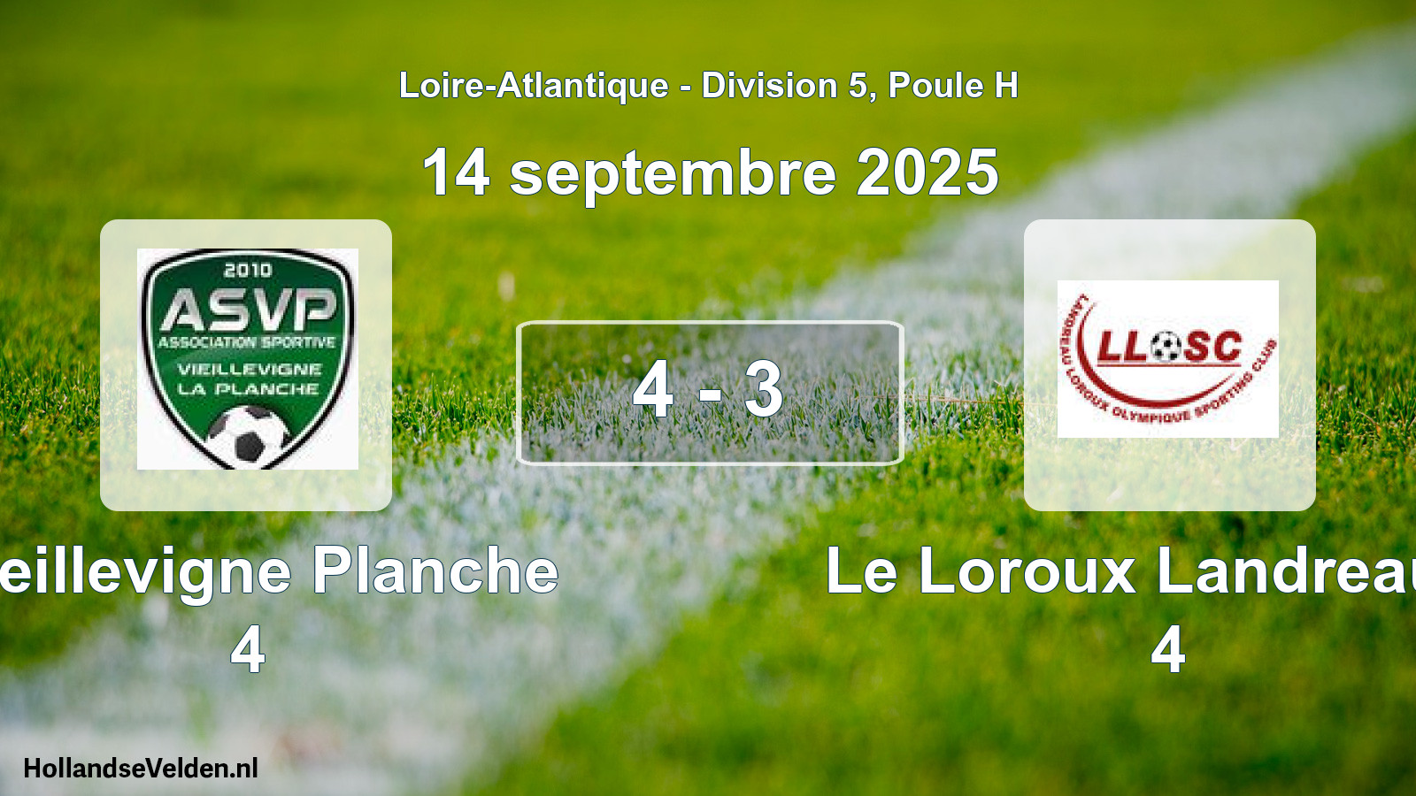 Total number of matches played: Vieillevigne Planche 4 - Le Loroux Landreau O 4 4 - 3 (14 September 2025)
