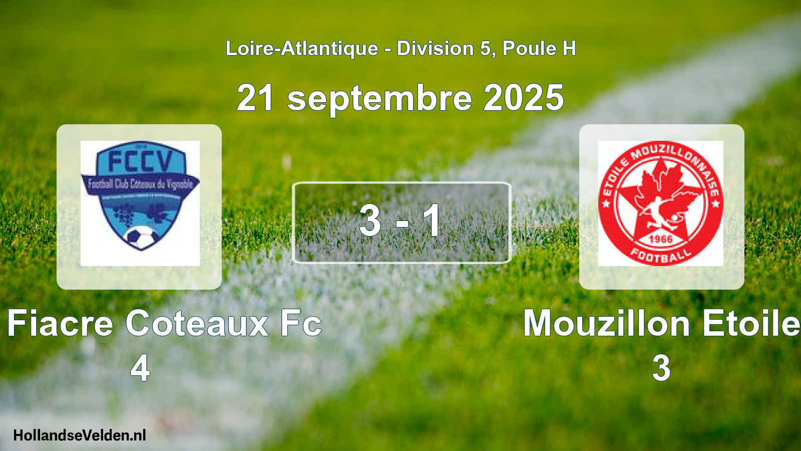 Gespeelde wedstrijd: St Fiacre Coteaux Fc 4 - Mouzillon Etoile 3 3 - 1 (21 septembre 2025)
