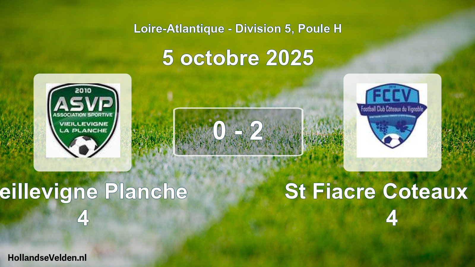 Gespeelde wedstrijd: Vieillevigne Planche 4 - St Fiacre Coteaux Fc 4 0 - 2 (5 octobre 2025)