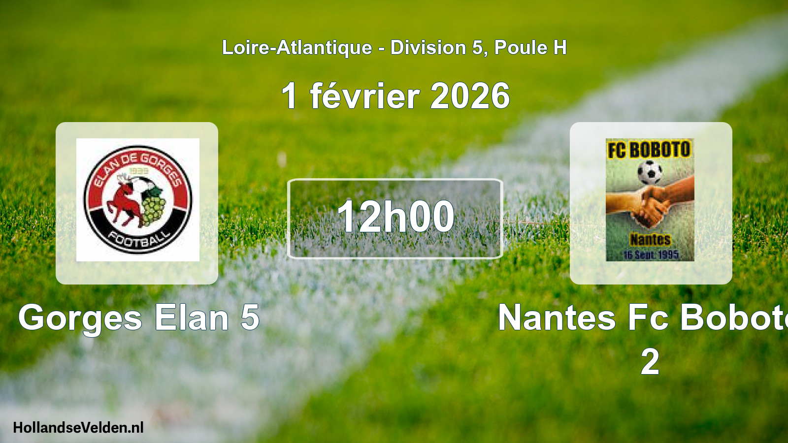 Geplande wedstrijd: Gorges Elan 5 - Nantes Fc Boboto 2 (1 februari 2026)