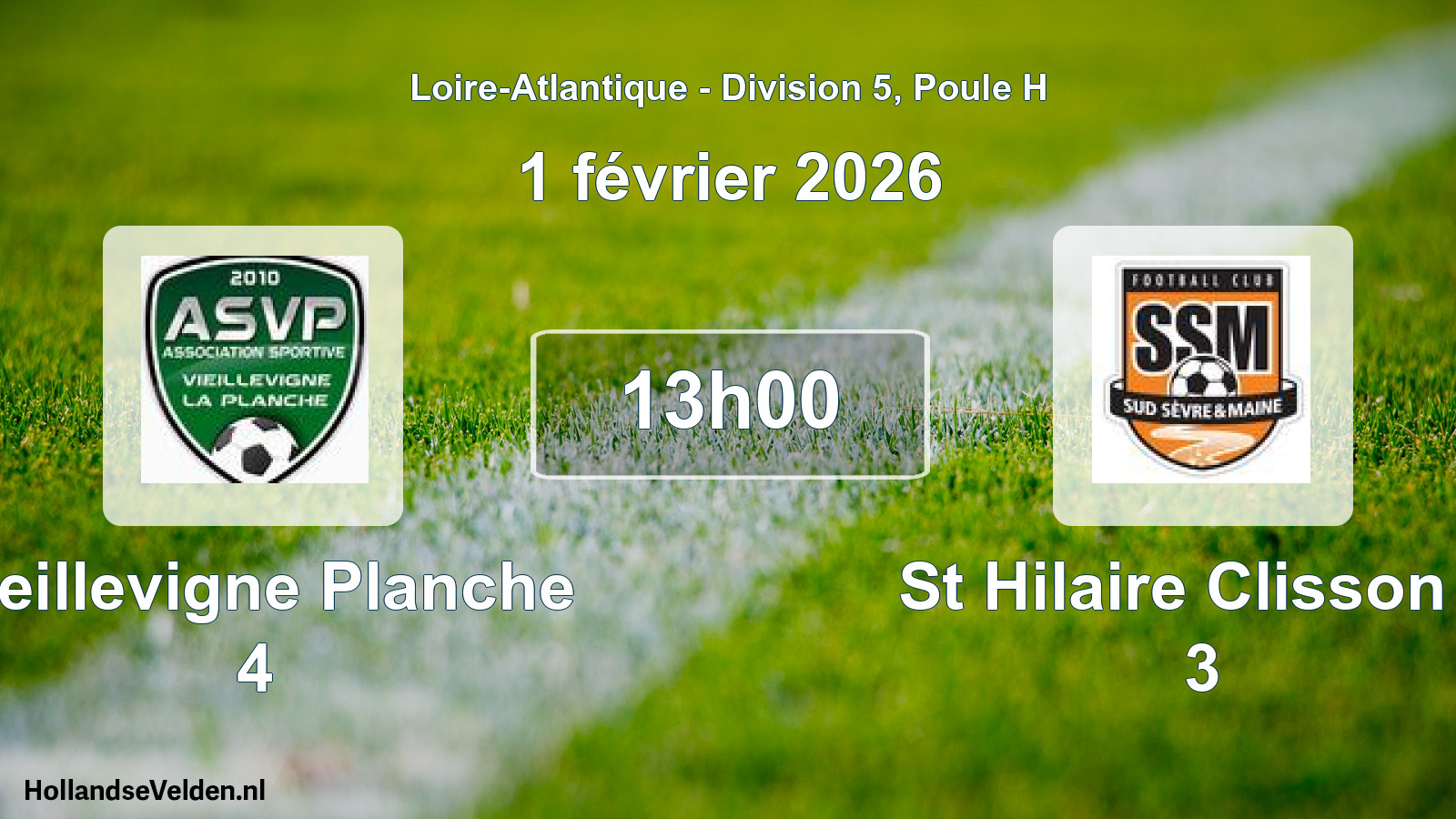 Geplande wedstrijd: Vieillevigne Planche 4 - St Hilaire Clisson F 3 (1 février 2026)