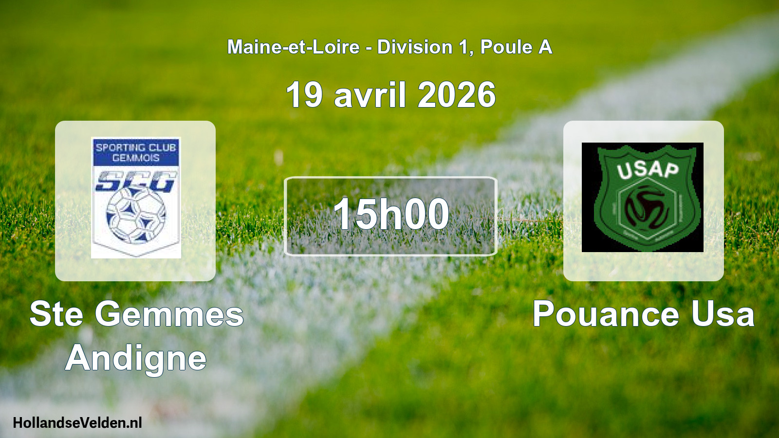 Geplande wedstrijd: Ste Gemmes Andigne - Pouance Usa (19 avril 2026)
