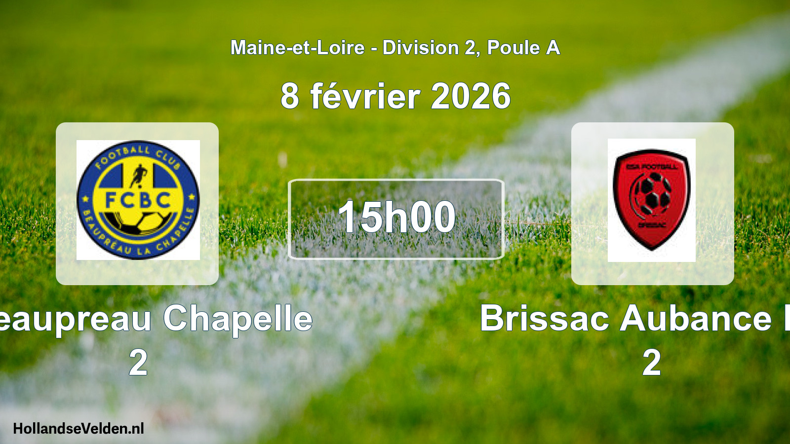 Geplande wedstrijd: Beaupreau Chapelle 2 - Brissac Aubance Es 2 (8 februari 2026)