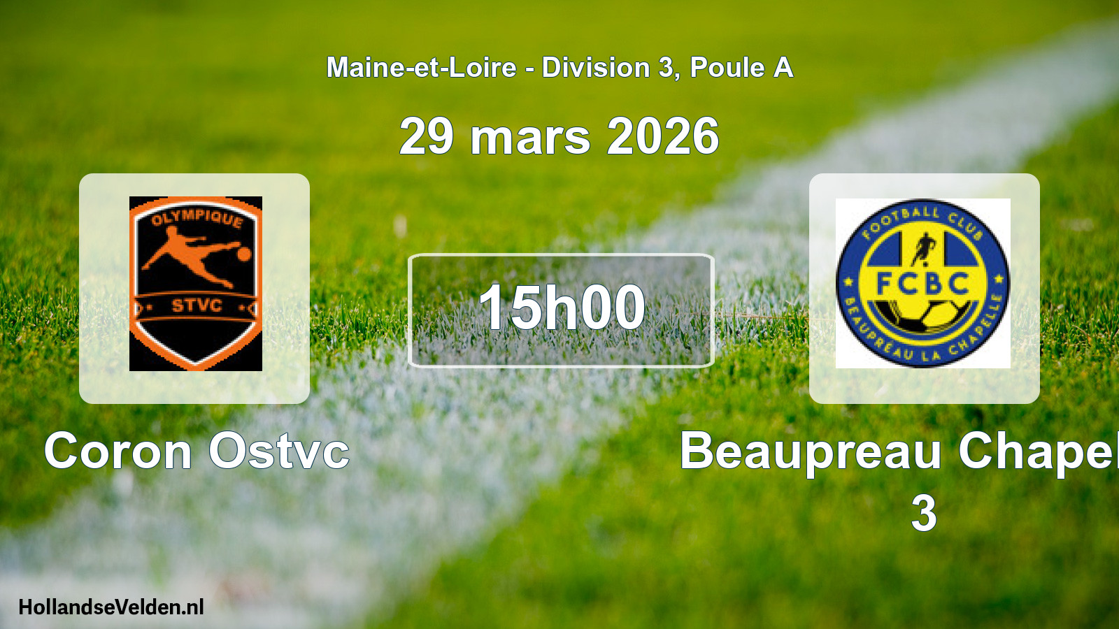 Geplande wedstrijd: Coron Ostvc - Beaupreau Chapelle 3 (29 maart 2026)