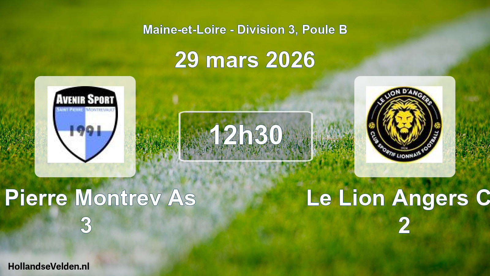 Geplande wedstrijd: St Pierre Montrev As 3 - Le Lion Angers Cs 2 (29 mars 2026)