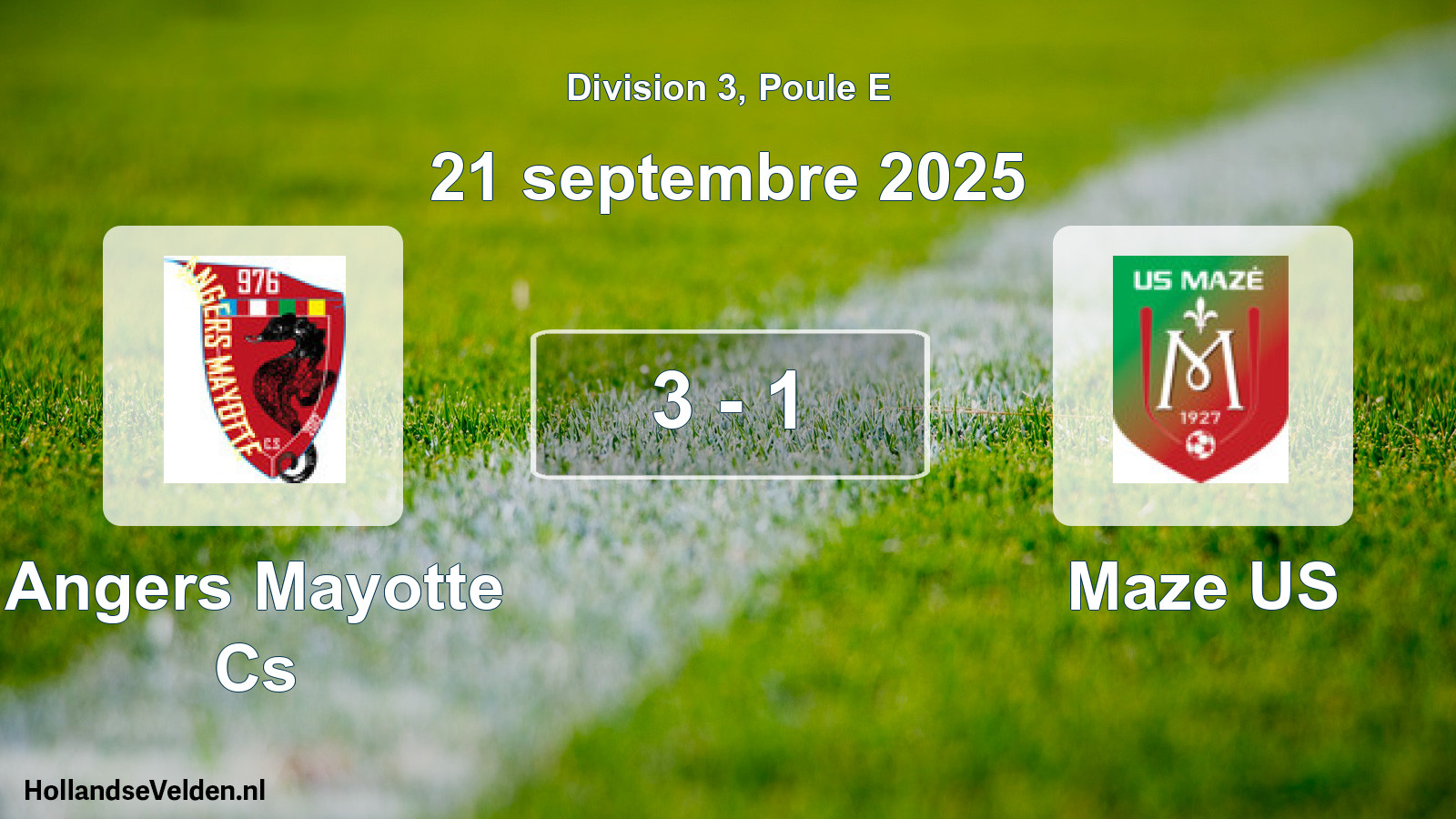 Gespeelde wedstrijd: Angers Mayotte Cs - Maze US 3 - 1 (21 september 2025)