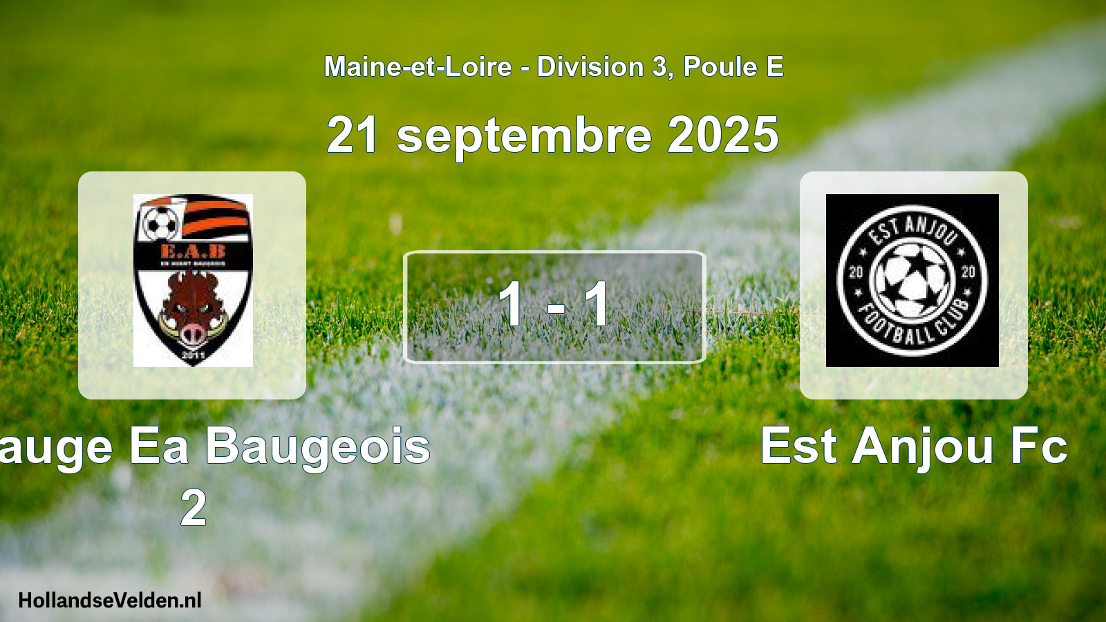 Total number of matches played: Bauge Ea Baugeois 2 - Est Anjou Fc 1 - 1 (21 September 2025)
