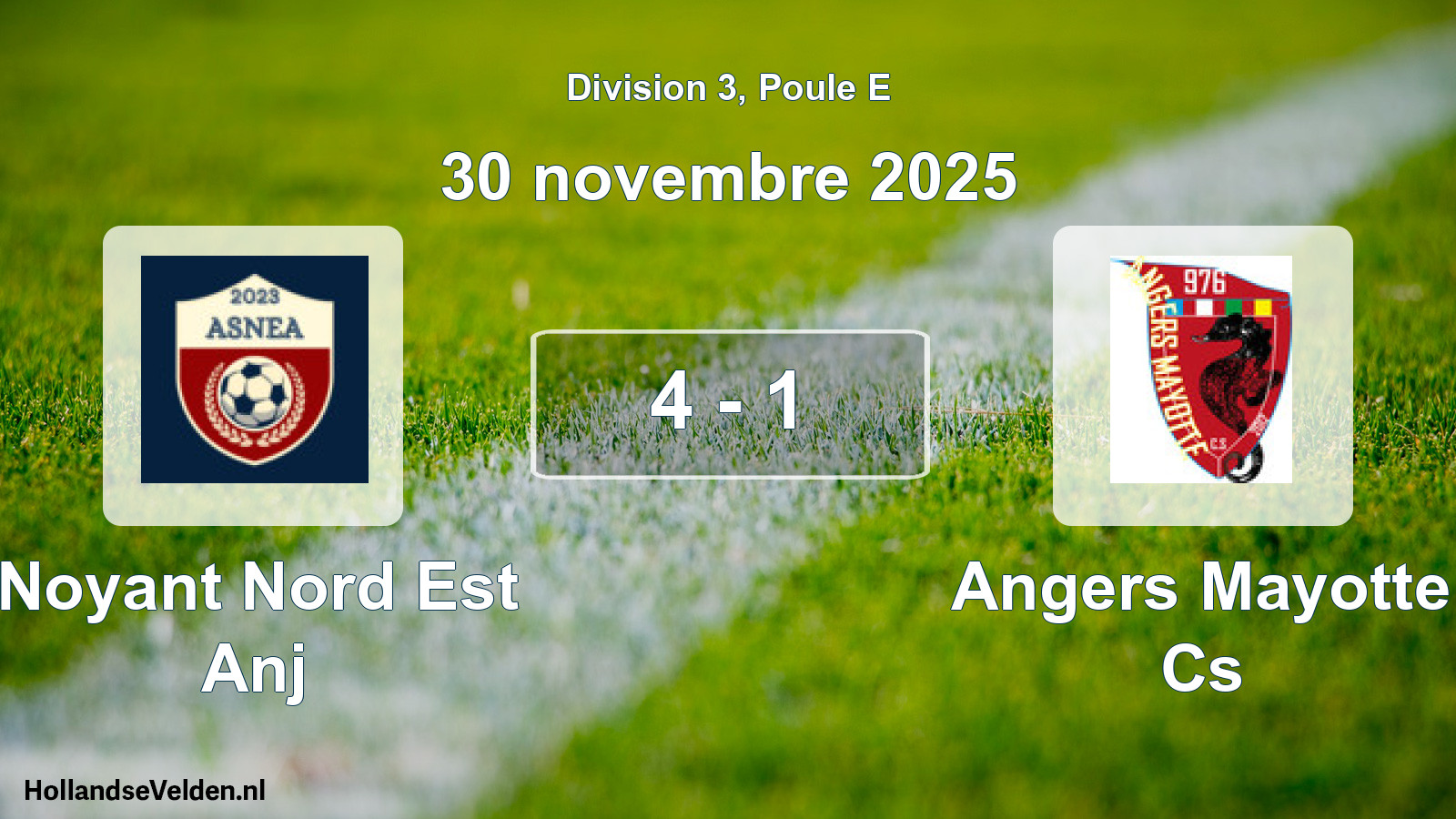 Gespeelde wedstrijd: Noyant Nord Est Anj - Angers Mayotte Cs 4 - 1 (30 november 2025)