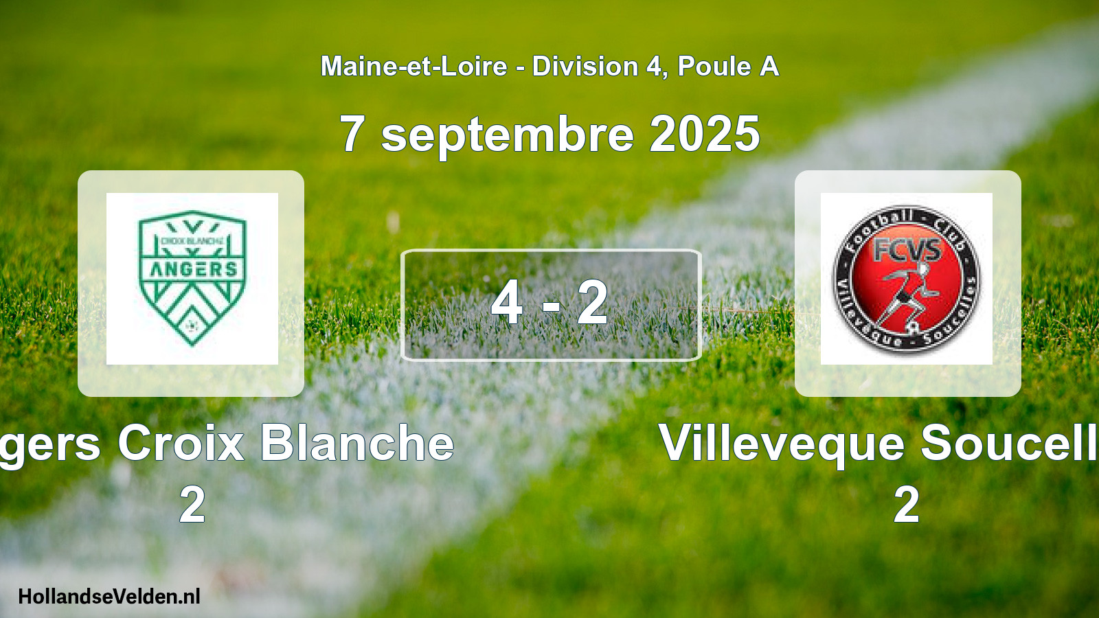 Total number of matches played: Angers Croix Blanche 2 - Villeveque Soucelles 2 4 - 2 (7 September 2025)