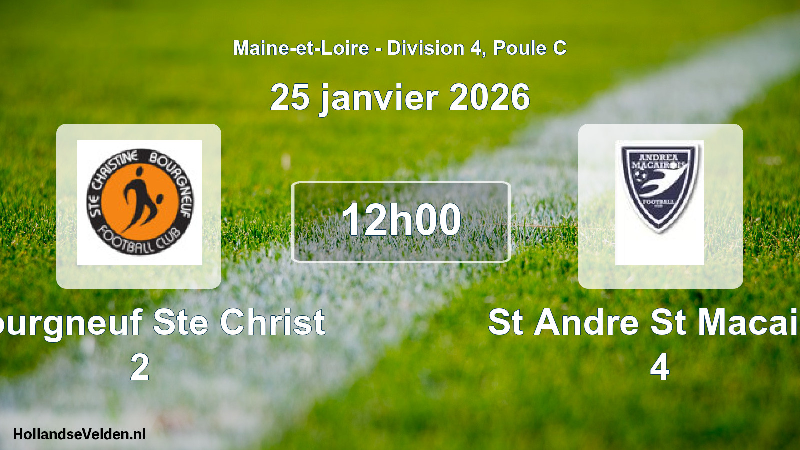 Geplande wedstrijd: Bourgneuf Ste Christ 2 - St Andre St Macaire 4 (25 janvier 2026)