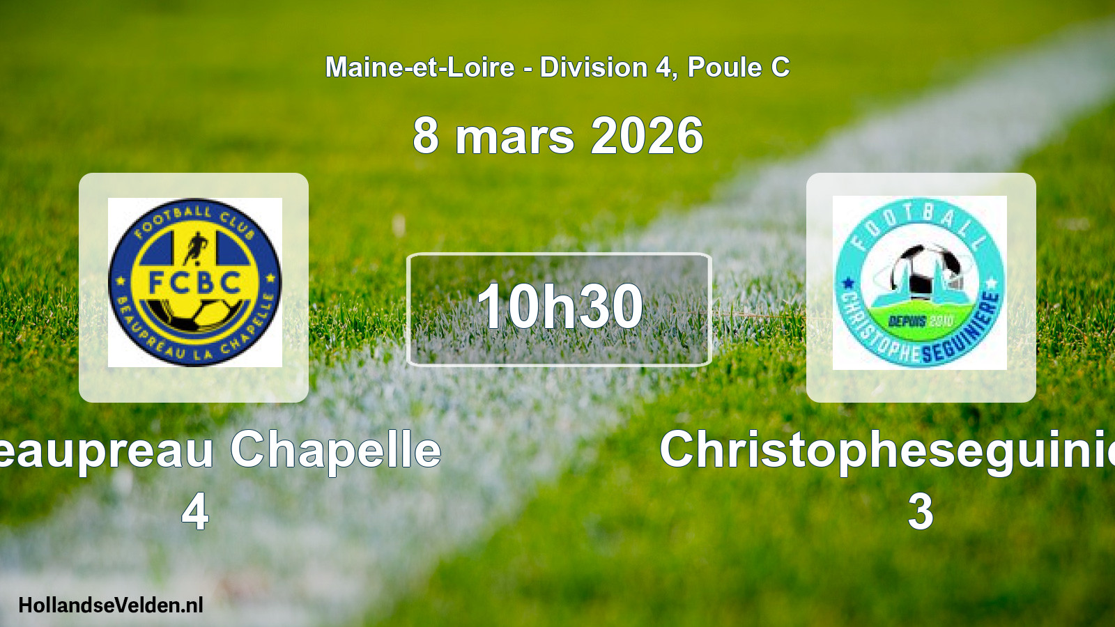 Geplande wedstrijd: Beaupreau Chapelle 4 - Christopheseguiniere 3 (8 mars 2026)