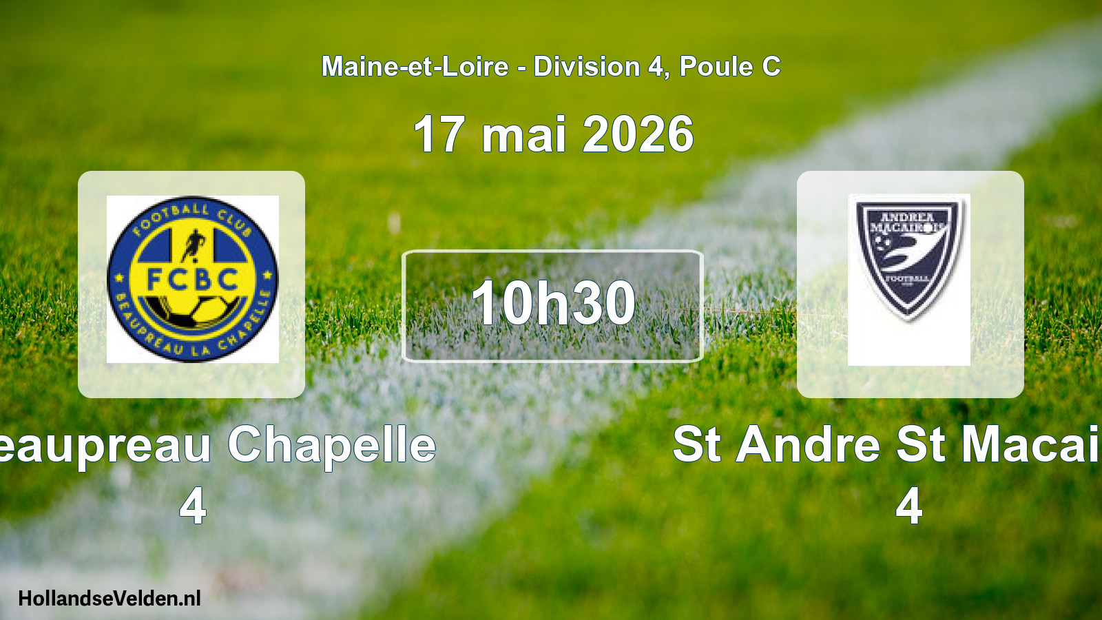 Geplande wedstrijd: Beaupreau Chapelle 4 - St Andre St Macaire 4 (17 mai 2026)