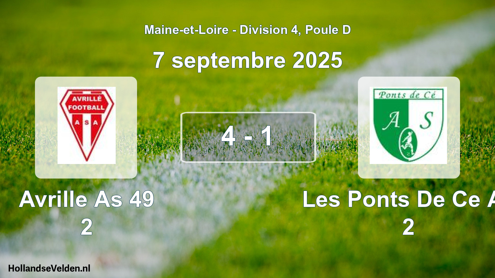 Gespeelde wedstrijd: Avrille As 49 2 - Les Ponts De Ce As 2 4 - 1 (7 septembre 2025)