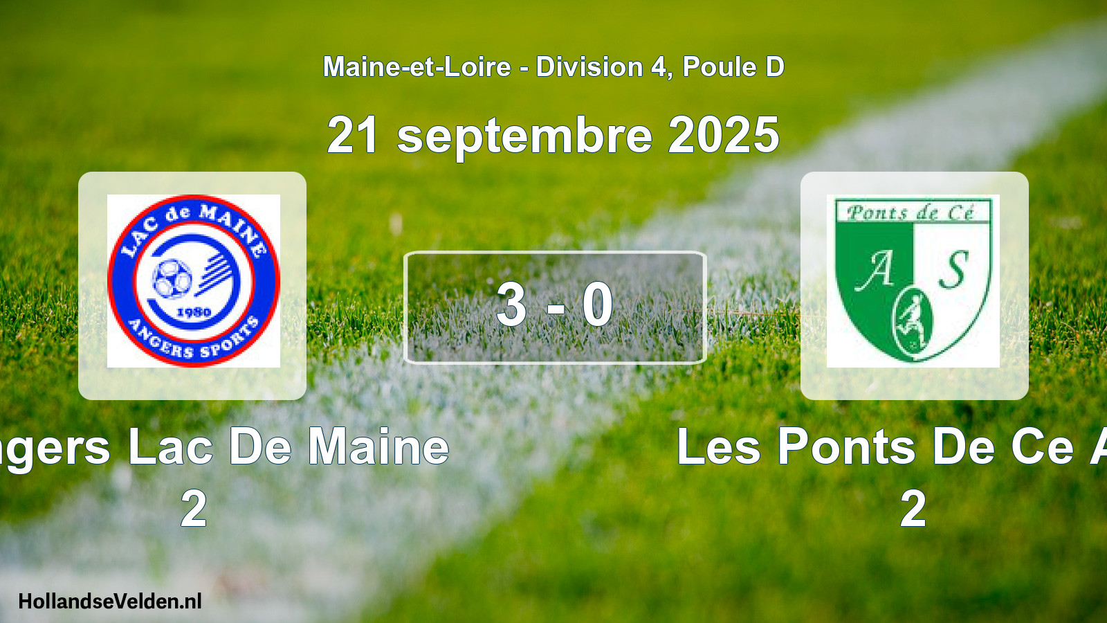 Gespeelde wedstrijd: Angers Lac De Maine 2 - Les Ponts De Ce As 2 3 - 0 (21 septembre 2025)