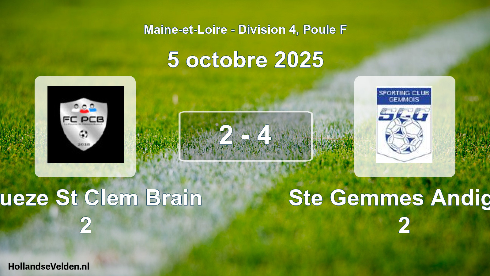 Gespeelde wedstrijd: Poueze St Clem Brain 2 - Ste Gemmes Andigne 2 2 - 4 (5 octobre 2025)