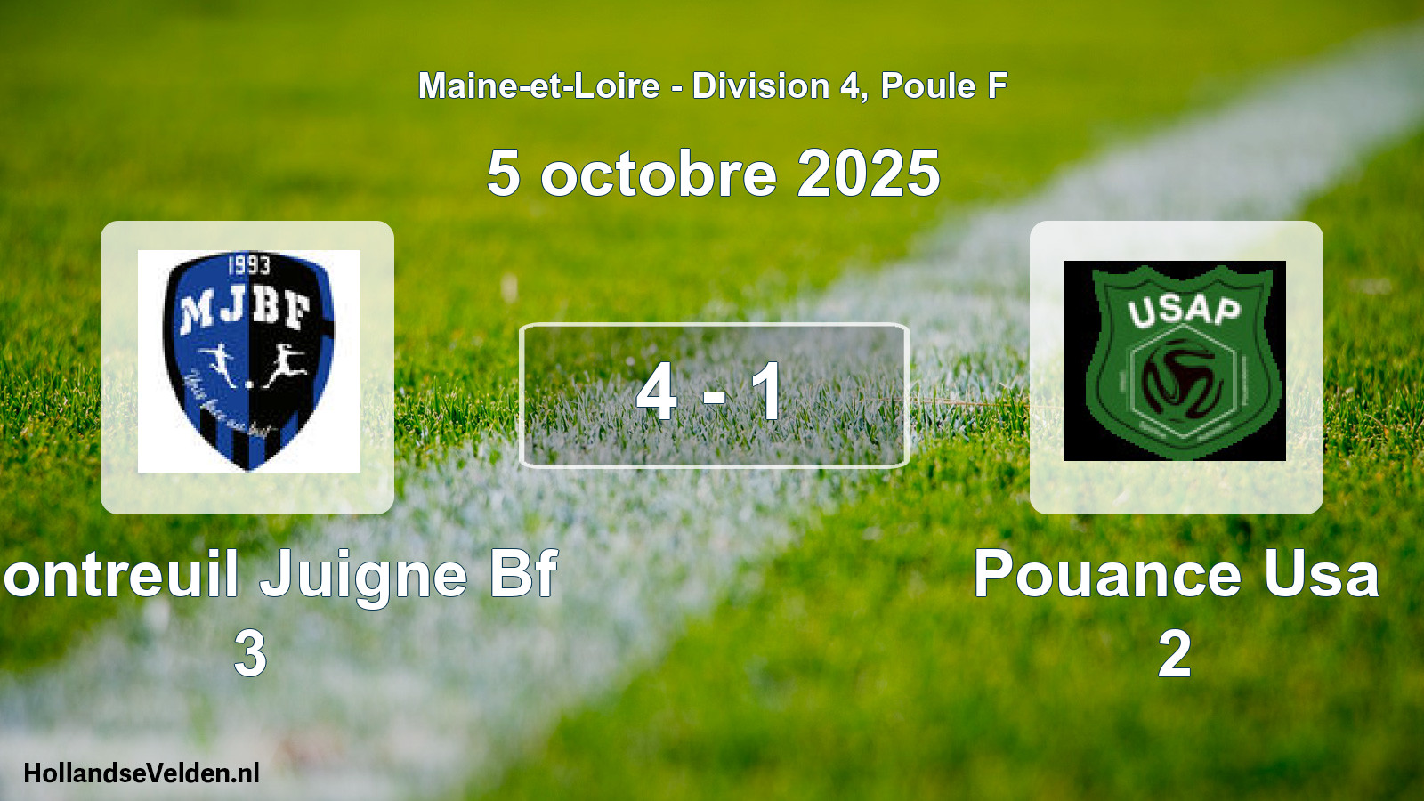 Gespeelde wedstrijd: Montreuil Juigne Bf 3 - Pouance Usa 2 4 - 1 (5 octobre 2025)