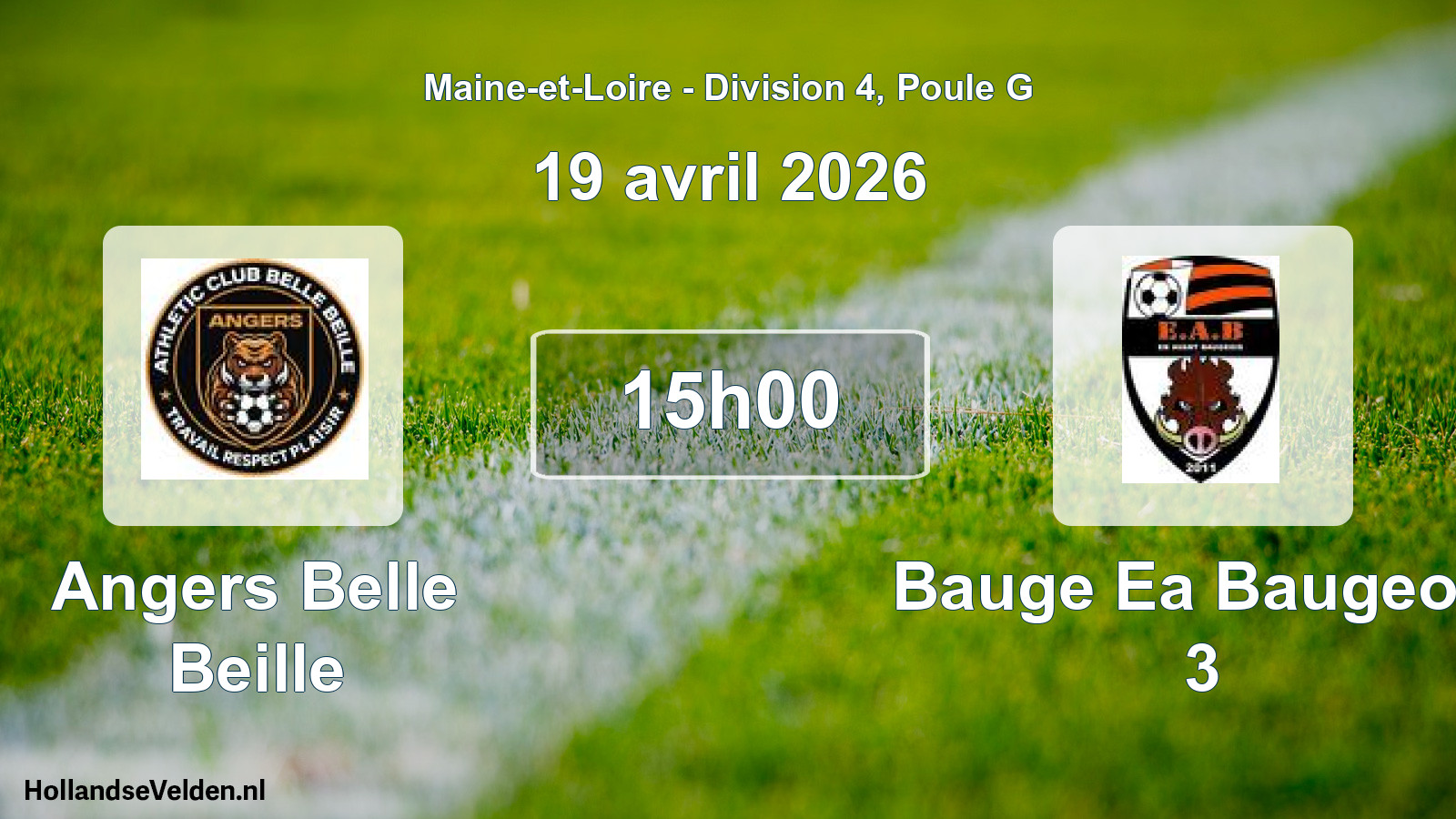 Geplande wedstrijd: Angers Belle Beille - Bauge Ea Baugeois 3 (19 avril 2026)