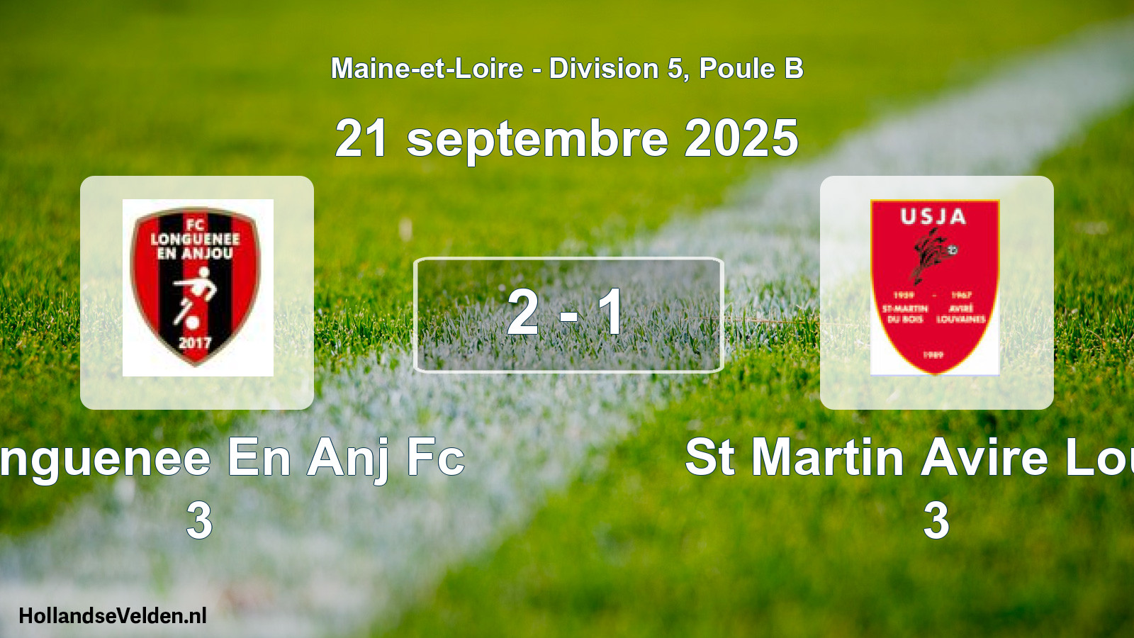 Total number of matches played: Longuenee En Anj Fc 3 - St Martin Avire Louv 3 2 - 1 (21 September 2025)