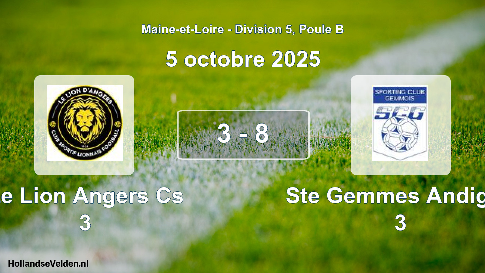 Total number of matches played: Le Lion Angers Cs 3 - Ste Gemmes Andigne 3 3 - 8 (5 October 2025)