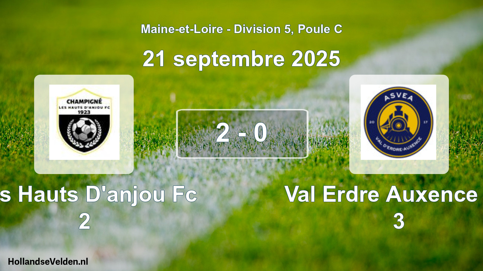 Gespeelde wedstrijd: Les Hauts D'anjou Fc 2 - Val Erdre Auxence As 3 2 - 0 (21 septembre 2025)