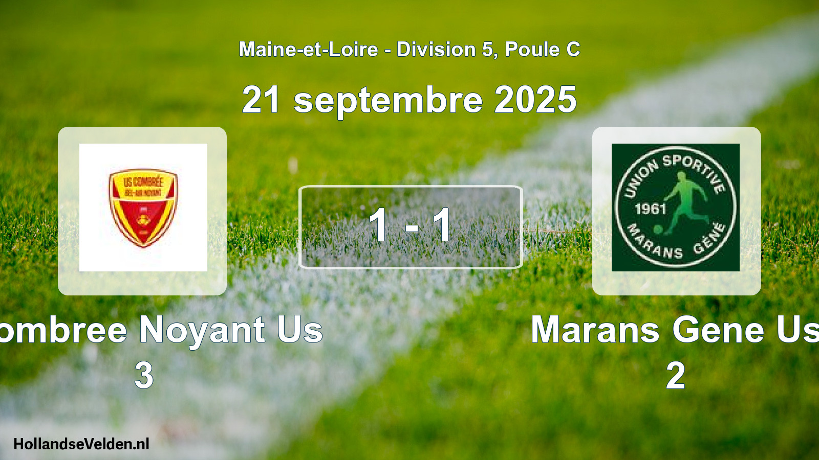 Gespeelde wedstrijd: Combree Noyant Us 3 - Marans Gene Us 2 1 - 1 (21 september 2025)