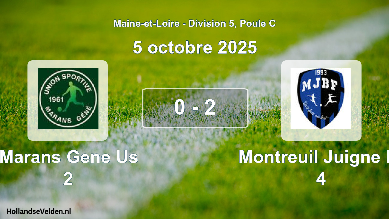 Gespeelde wedstrijd: Marans Gene Us 2 - Montreuil Juigne Bf 4 0 - 2 (5 oktober 2025)