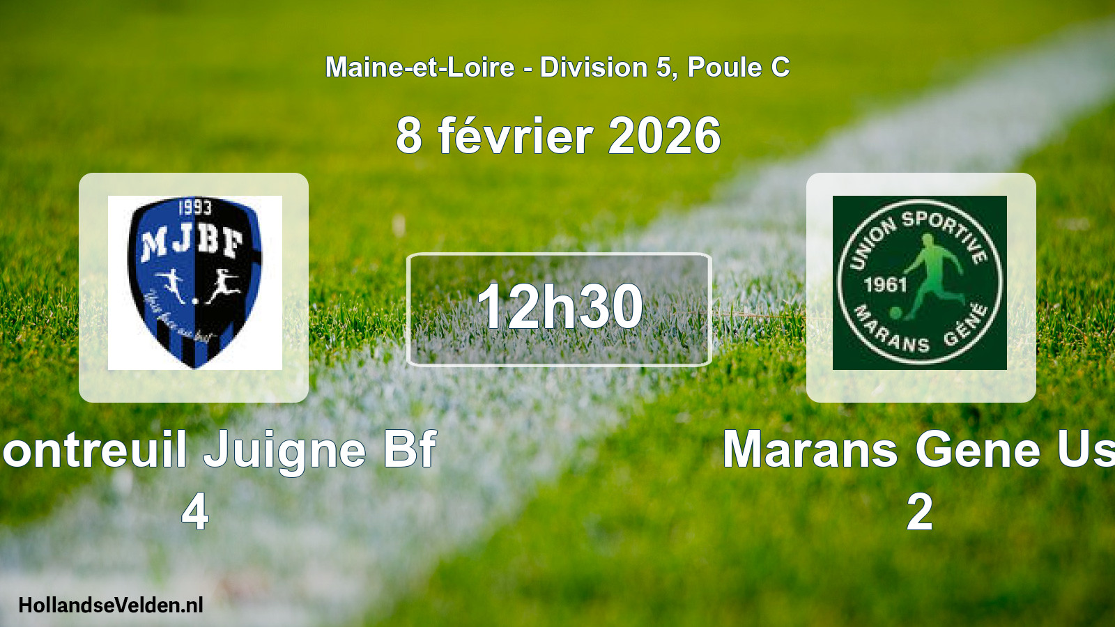 Geplande wedstrijd: Montreuil Juigne Bf 4 - Marans Gene Us 2 (8 februari 2026)