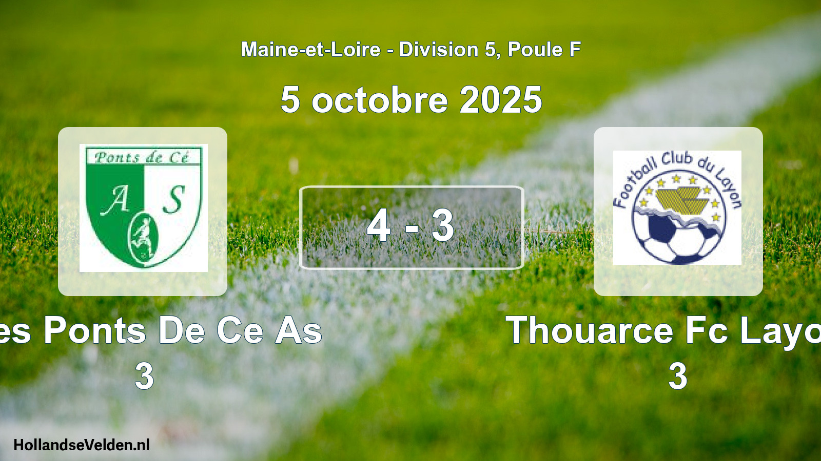 Gespeelde wedstrijd: Les Ponts De Ce As 3 - Thouarce Fc Layon 3 4 - 3 (5 octobre 2025)