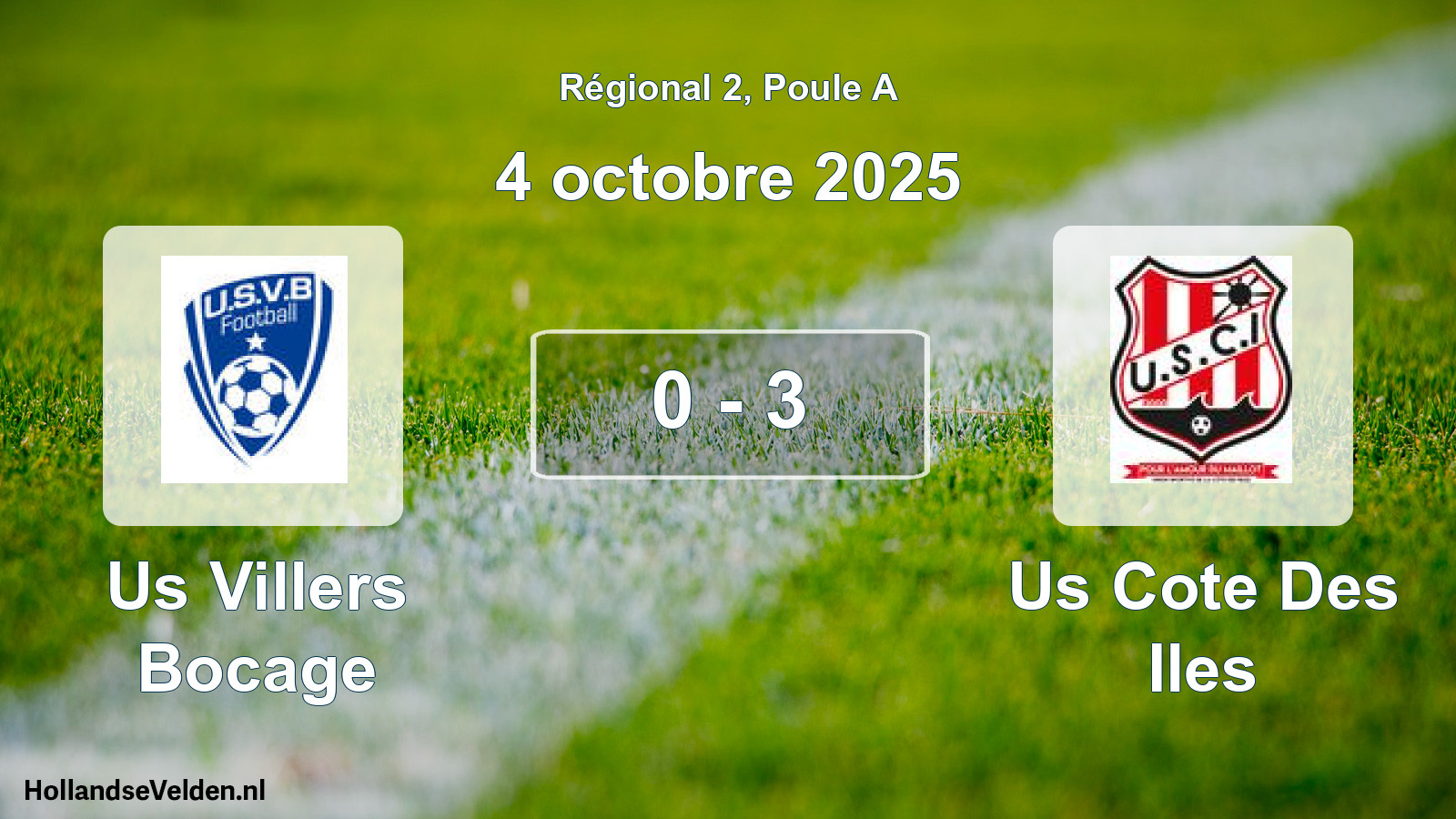 Gespeelde wedstrijd: Us Villers Bocage - Us Cote Des Iles 0 - 3 (4 octobre 2025)