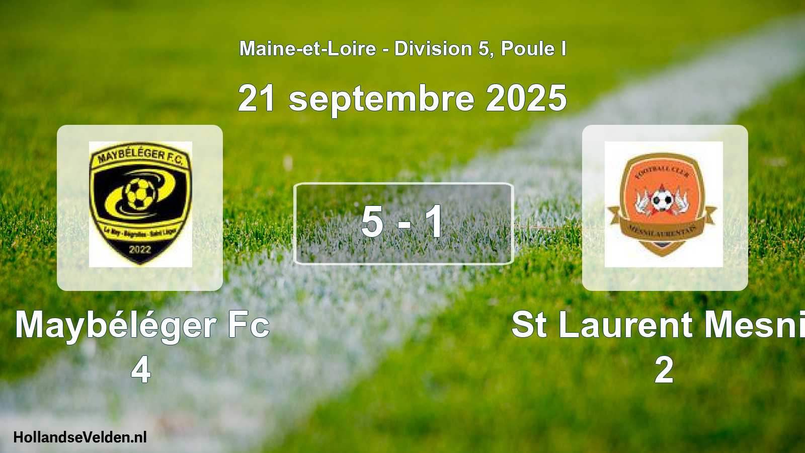 Gespeelde wedstrijd: Maybéléger Fc 4 - St Laurent Mesnil 2 5 - 1 (21 septembre 2025)