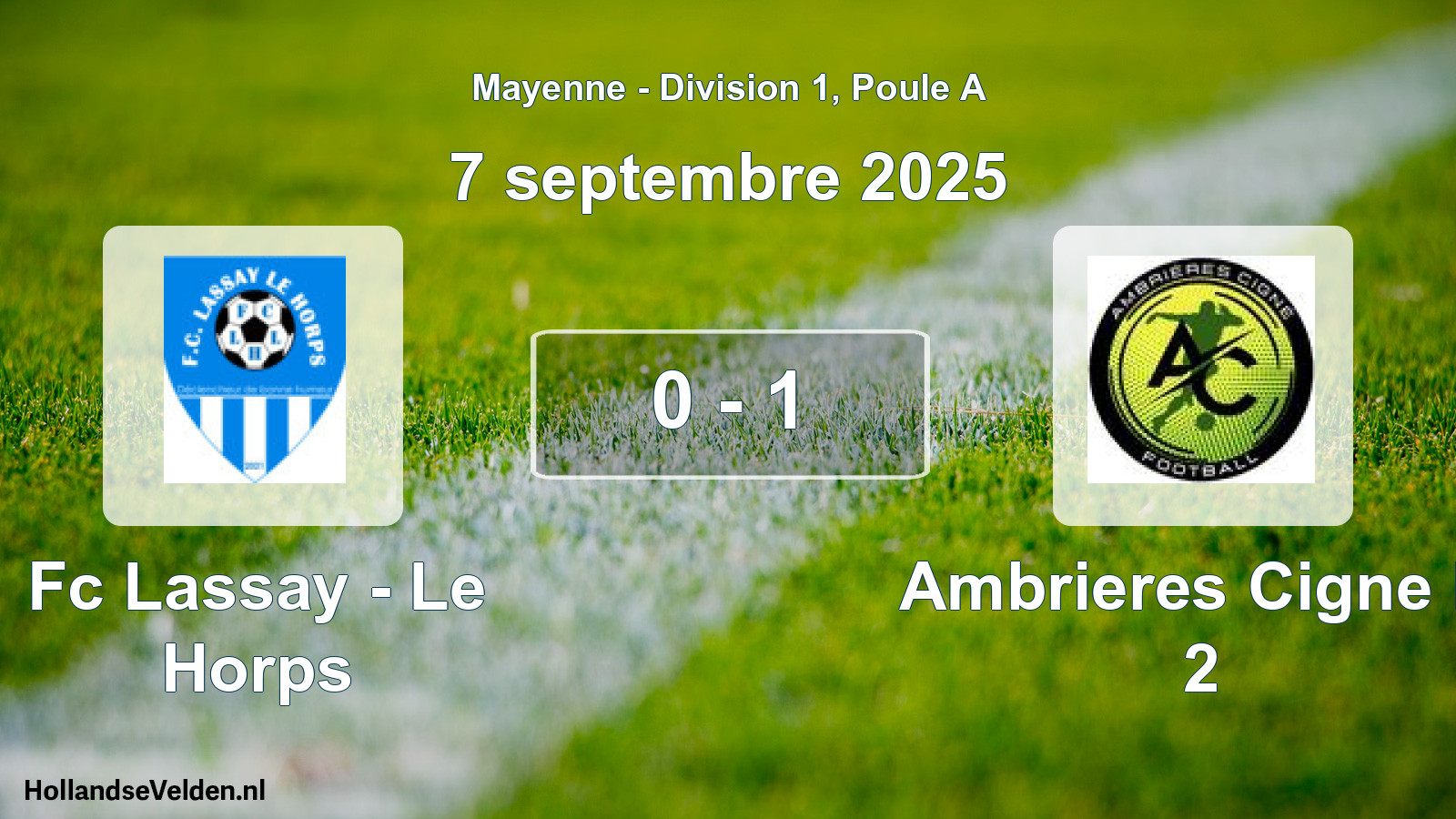 Gespeelde wedstrijd: Fc Lassay - Le Horps - Ambrieres Cigne F. 2 0 - 1 (7 septembre 2025)