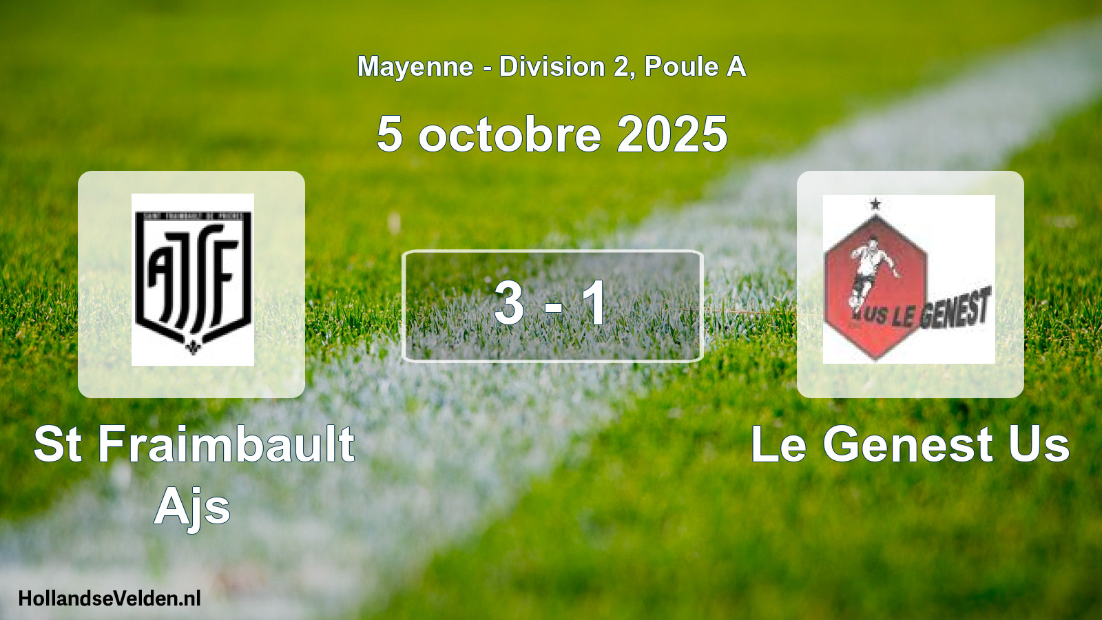 Gespeelde wedstrijd: St Fraimbault Ajs - Le Genest Us 3 - 1 (5 octobre 2025)