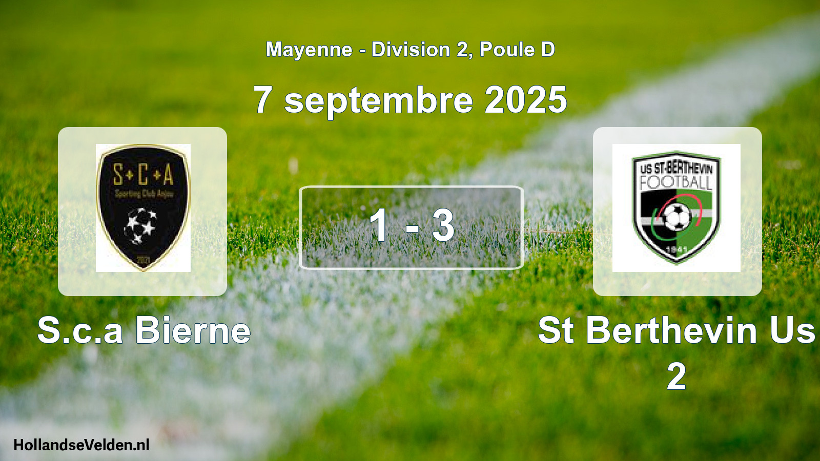 Gespeelde wedstrijd: S.c.a Bierne - St Berthevin Us 2 1 - 3 (7 september 2025)