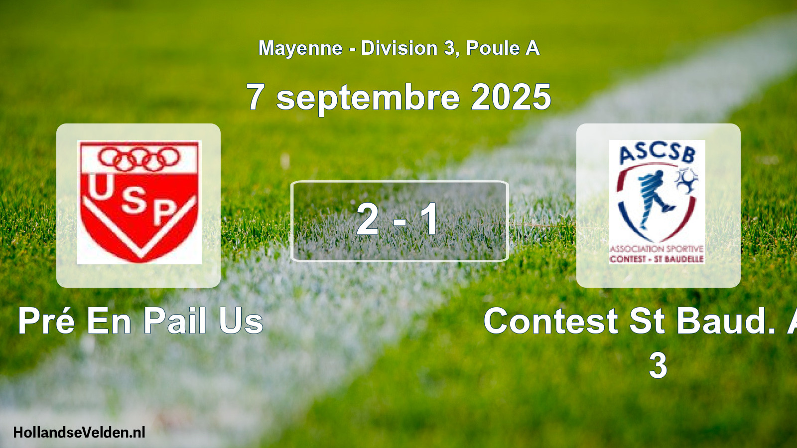 Total number of matches played: Pré En Pail Us - Contest St Baud. As 3 2 - 1 (7 September 2025)