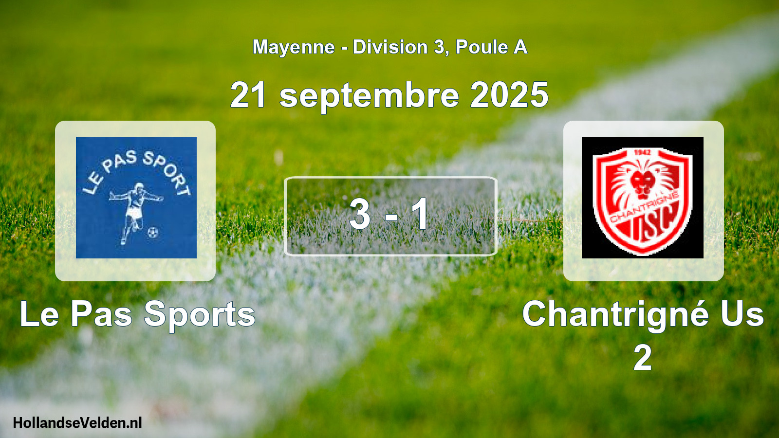 Gespeelde wedstrijd: Le Pas Sports - Chantrigné Us 2 3 - 1 (21 septembre 2025)