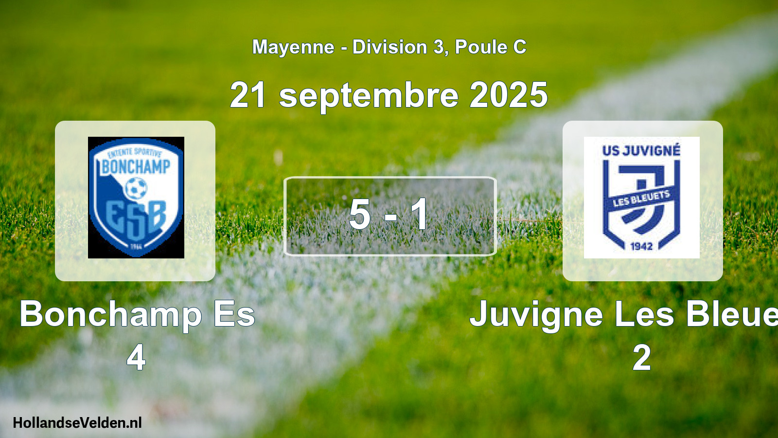 Total number of matches played: Bonchamp Es 4 - Juvigne Les Bleuets 2 5 - 1 (21 September 2025)